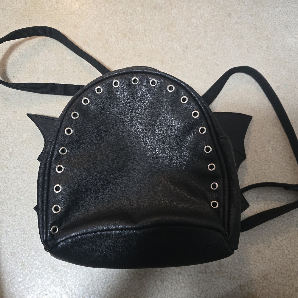 Bioworld- Batwing Mini Backpack purse- black- vegan leather- grommet details